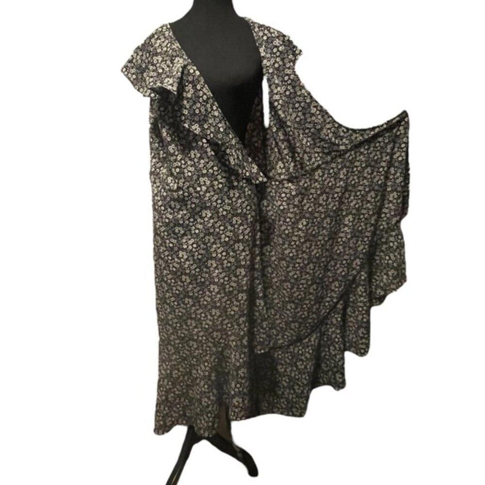Plus Size Black Floral Flouncy Tiered Wrap Around Dress Tie Ruffles V Neck Sz 2X - Picture 5 of 15